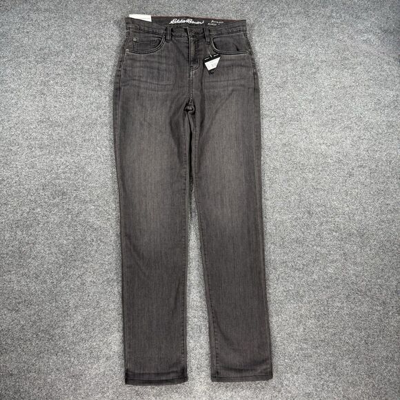 NWT Eddie Bauer Boyfriend Flannel Lined Midrise Straight Jeans Charcoal Size 2 - Picture 3 of 12